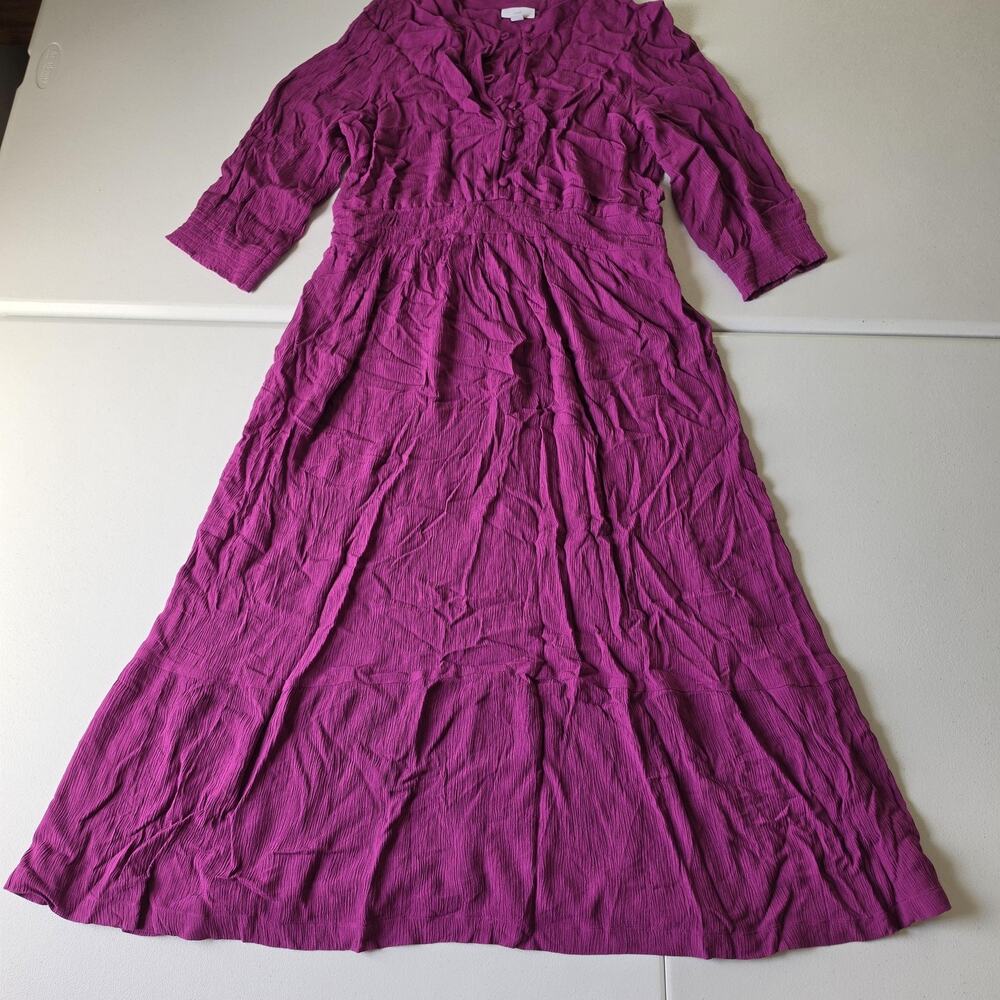 J Jill Dress Large Petite Purple Solid Fit & Flare Maxi V Neck 3/4 Sleeve